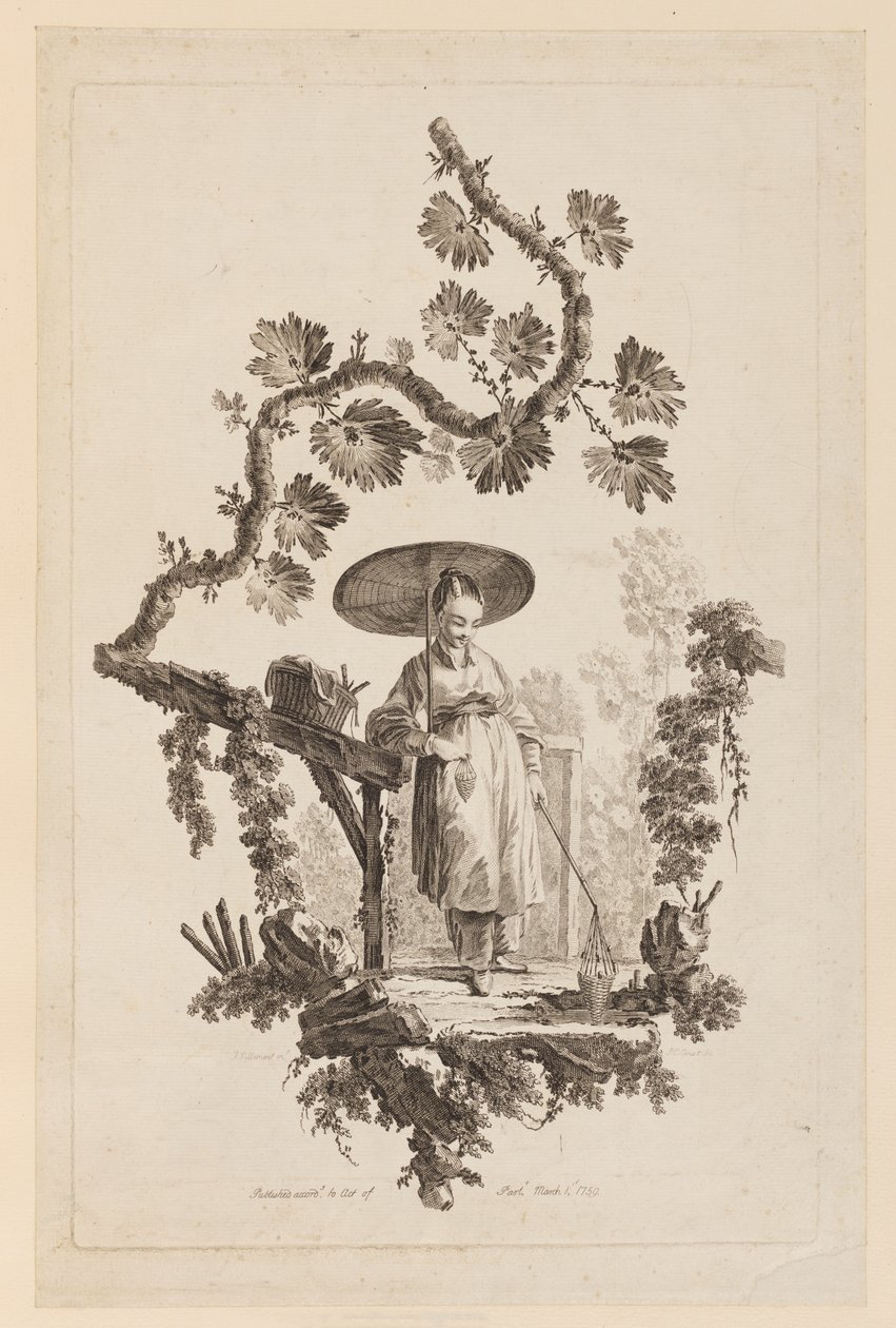 Figura com guarda-sol sob o galho de Jean Baptiste Pillement