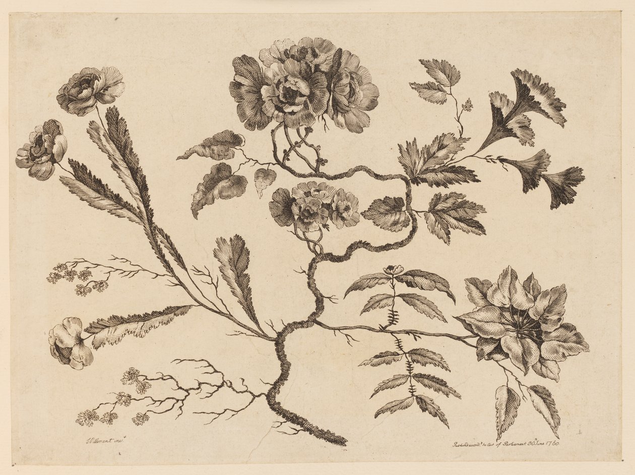 Ramos de flores, de "Coleção de diferentes flores de fantasia no gosto chinês" de Jean Baptiste Pillement