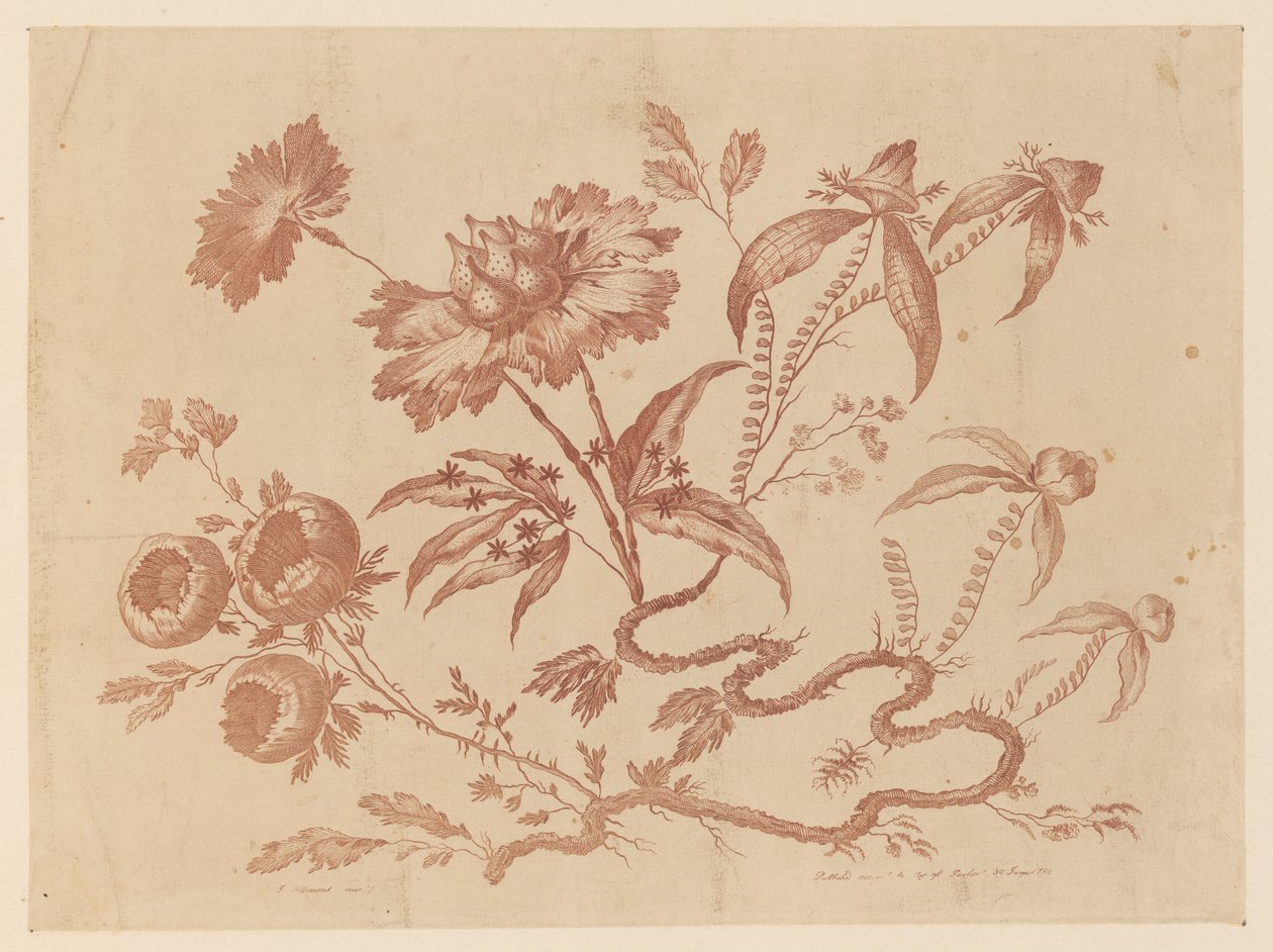 Ramos de flores, de "Coleção de diferentes flores de fantasia no gosto chinês" de Jean Baptiste Pillement