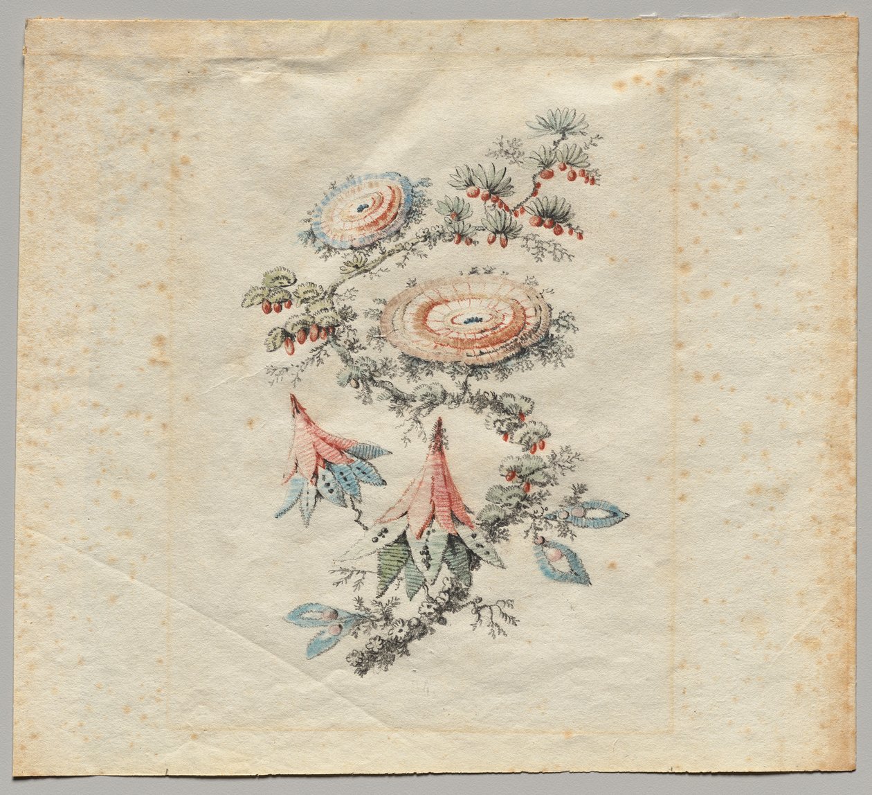 Desenho de bordados de flores para a Fábrica de Seda de Lyon de Jean Baptiste Pillement