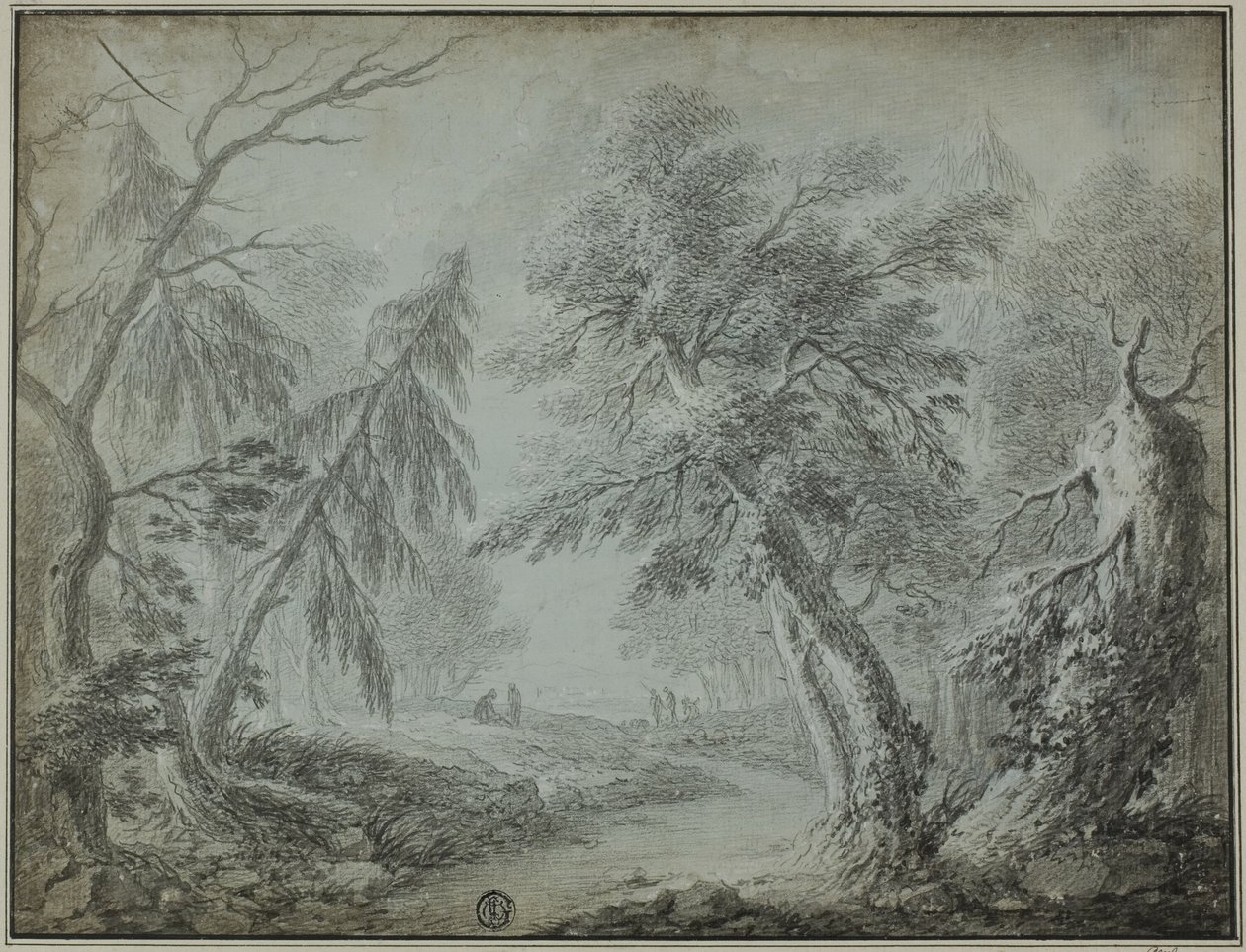 Floresta com riacho e figuras de Jean Baptiste Pillement