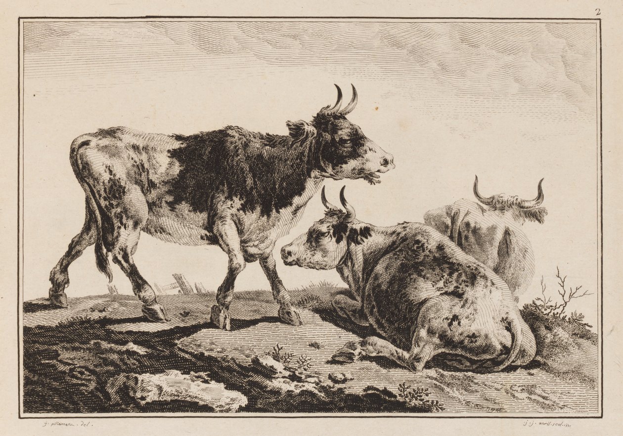 Placa 2, do "Caderno de Seis Folhas de Bois e Vacas" de Jean Baptiste Pillement