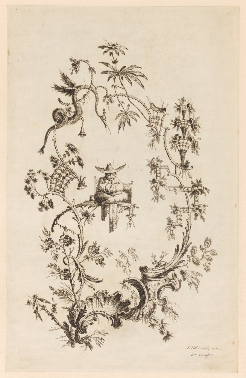 Placa 5, de "Um Novo Livro de Ornamentos Chineses" de Jean Baptiste Pillement