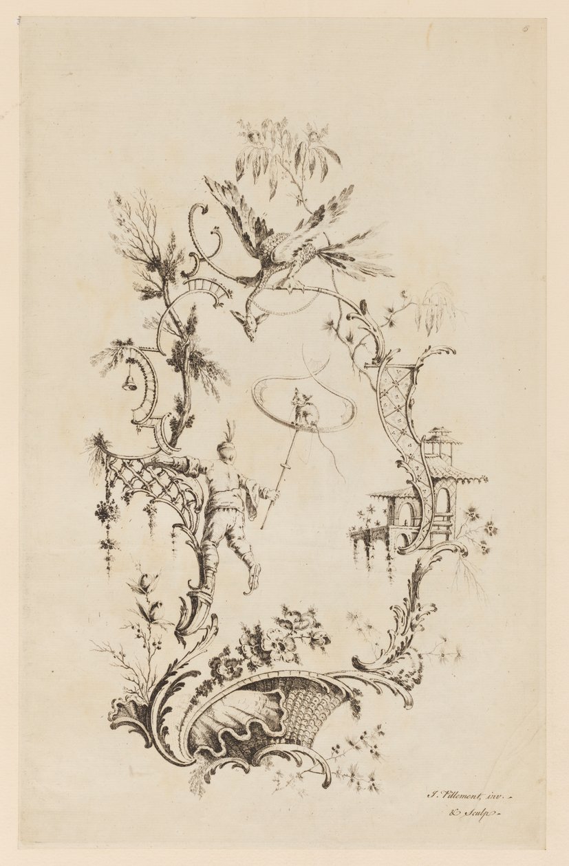 Placa 6, "Um novo livro de ornamentos chineses" de Jean Baptiste Pillement