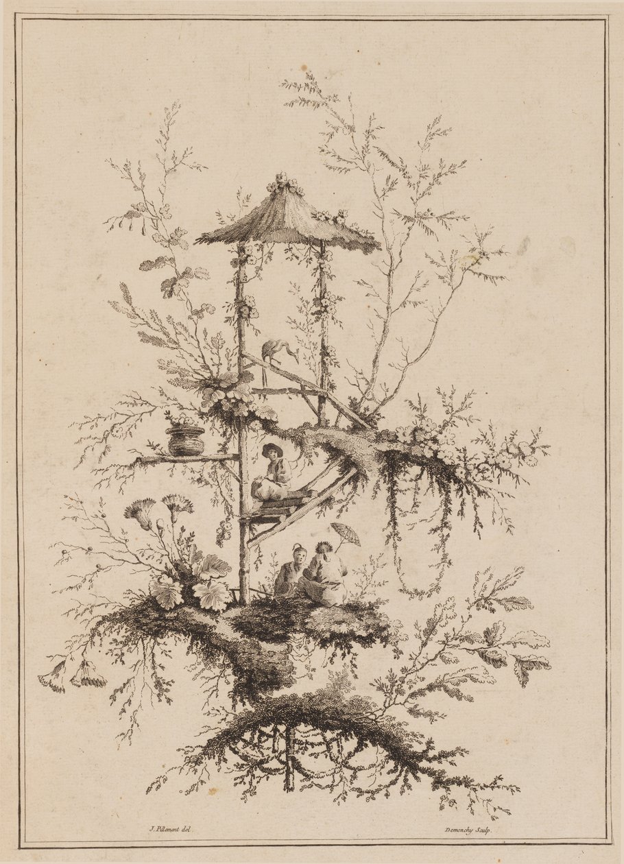 Prato de um conjunto de representações Chinoiserie de Jean Baptiste Pillement