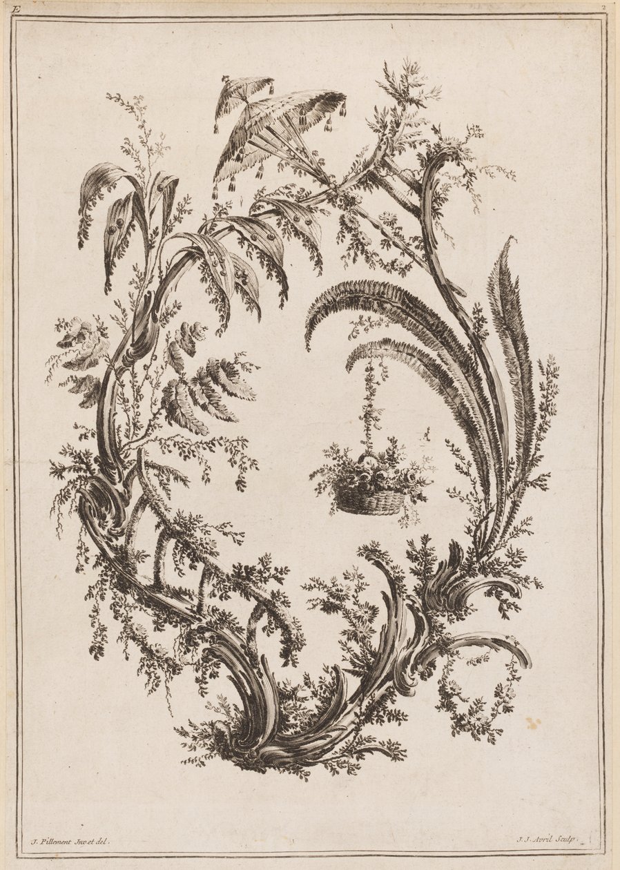 Árvores com cesto e guarda-sol de Jean Baptiste Pillement