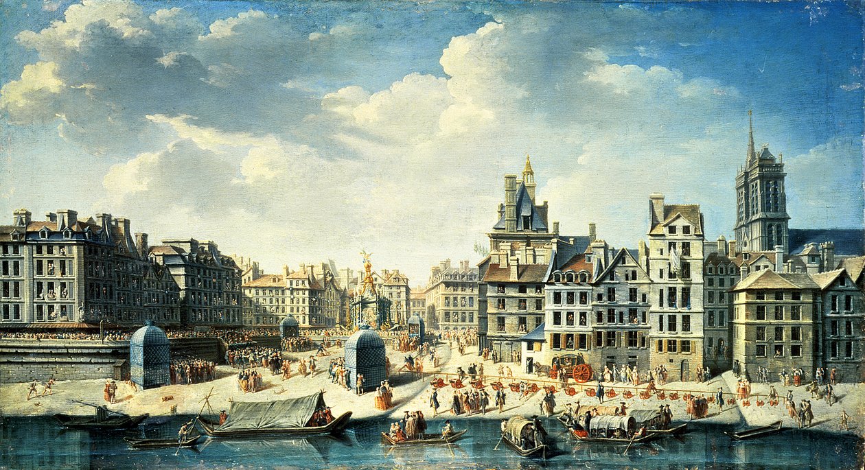 Uma praça às margens do Sena em Paris de Jean Baptiste Raguenet