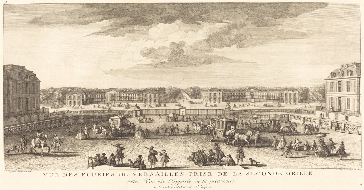 Vista dos estábulos de Versalhes tiradas do segundo portão de Jean Baptiste Rigaud