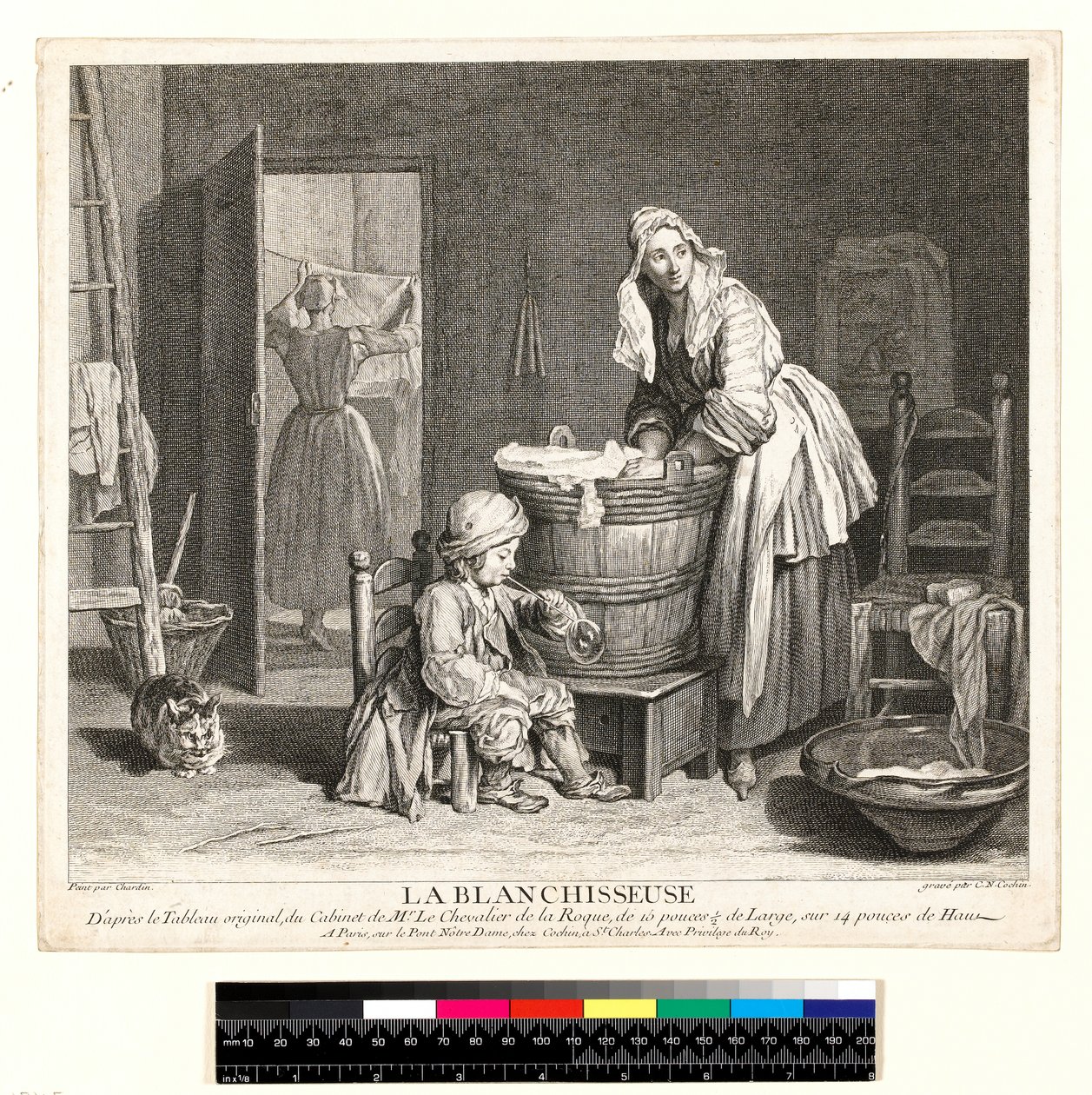La Blanchisseuse, gravada por Charles Nicolas Cochin I (1688-1754) 1739 (gravura e gravação) de Jean Baptiste Simeon (after) Chardin