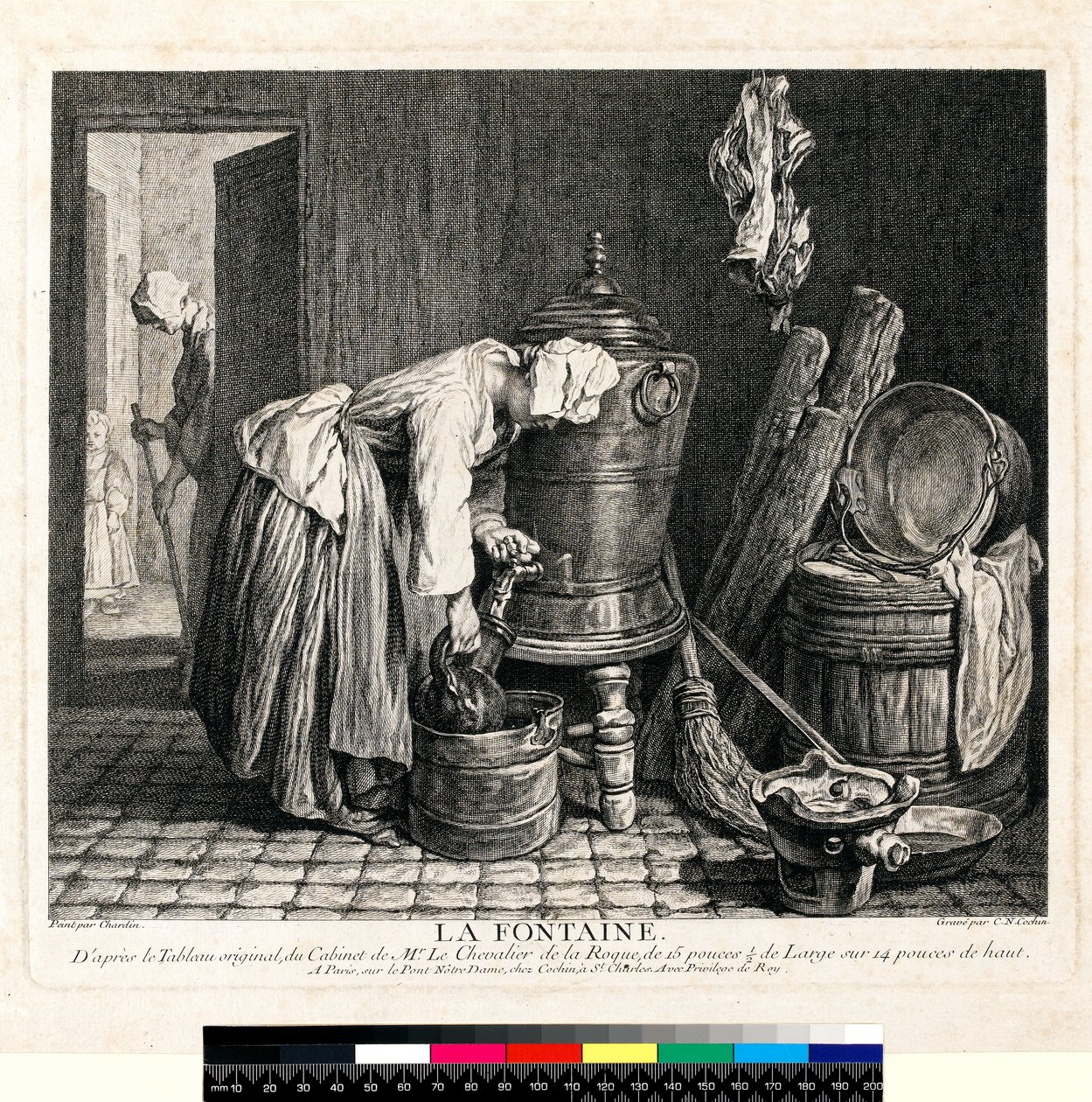La Fontaine, gravada por Charles Nicolas Cochin I (1688-1754) 1739 (gravura e gravação em papel tecido) de Jean Baptiste Simeon (after) Chardin