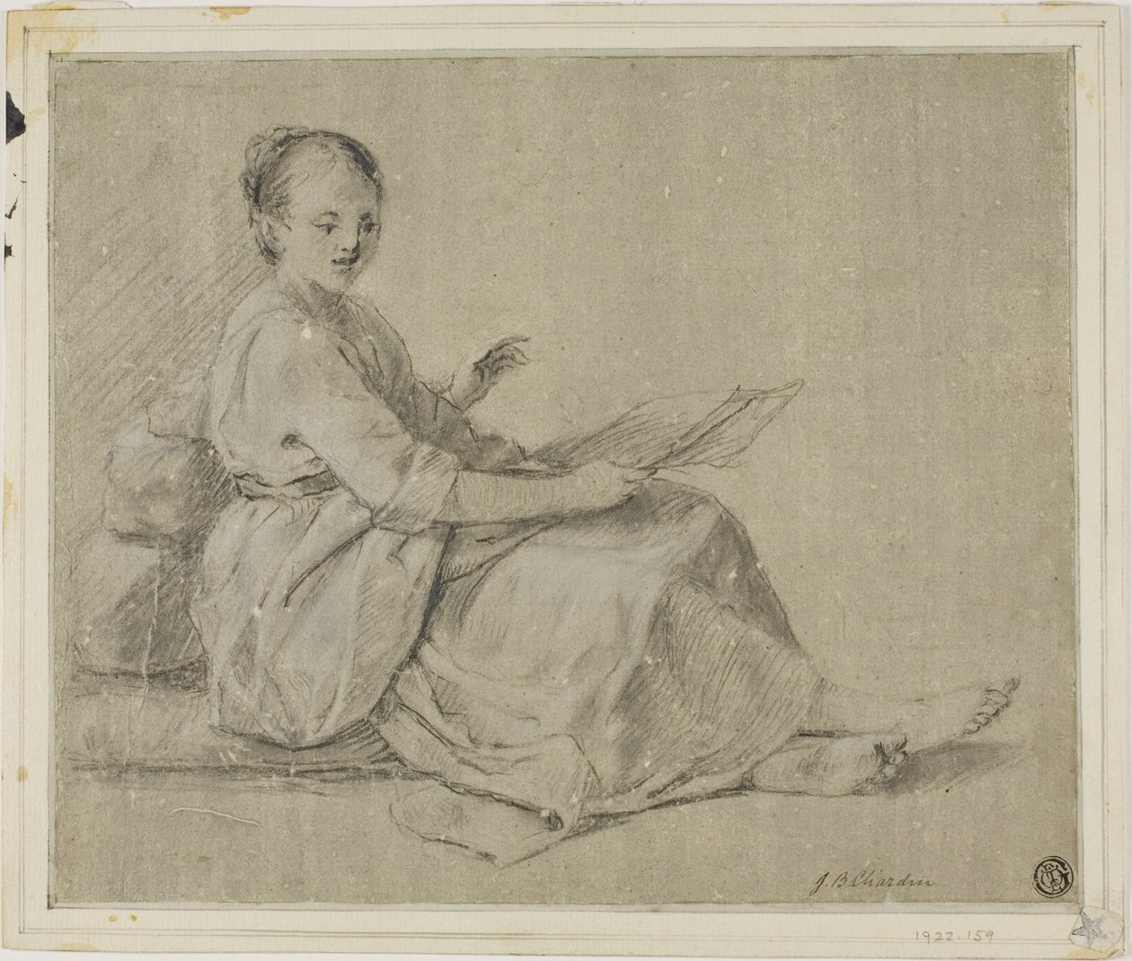 Mulher descalça sentada no chão de Jean Baptiste Simeon Chardin