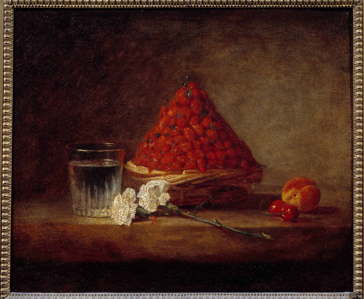 Cesto de morangos silvestres Pintura de Jean Baptiste Simeon Chardin (1699-1779) Colecção privada do século XVIII - Cesto de morangos silvestres. Pintura de Jean Baptiste Simeon Chardin (1699-1779) de Jean Baptiste Simeon Chardin