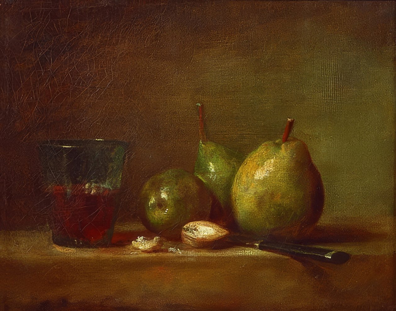 Peras, nozes e um copo de vinho. Por volta de 1768 de Jean Baptiste Simeon Chardin