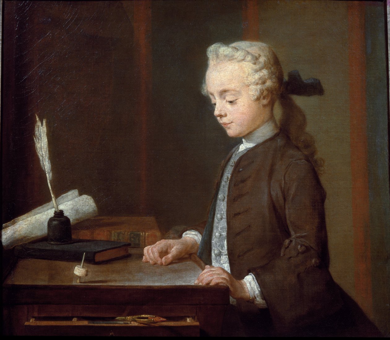 Rapaz com um Spinning-Top ( ou Criança com um Teetotum) - óleo sobre tela de Jean Baptiste Simeon Chardin