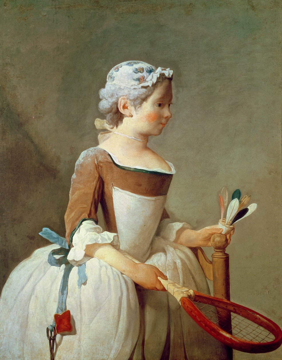 Menina com raquete e peteca, c.1740 de Jean Baptiste Simeon Chardin