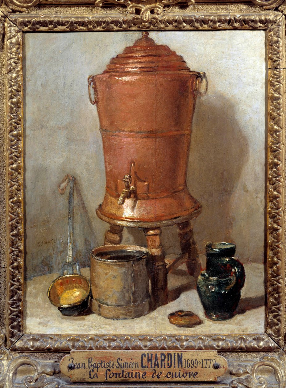 La fontaine de copper painting de Jean Baptiste Simeon Chardin (1699-1779) 1733 Dim. 0,28x0,23 m - A fontaine de cobre. Pintura de Jean Baptiste Simeon Chardin (1699-1779) de Jean Baptiste Simeon Chardin
