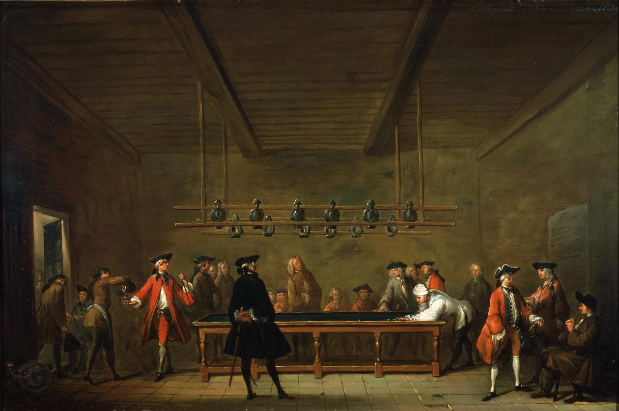 O jogo de bilhar The Billiard Match, c. 1725. de Jean Baptiste Simeon Chardin