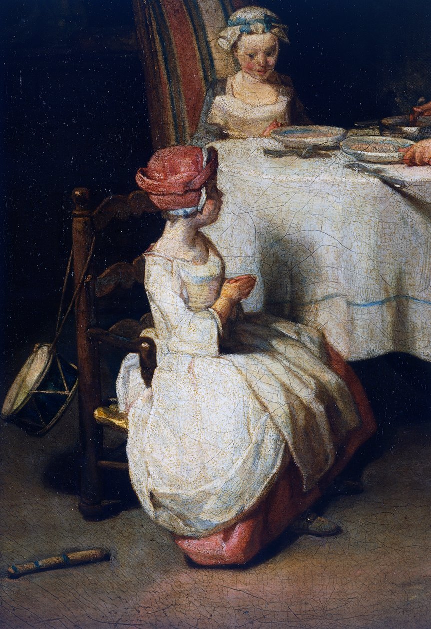 Le Benedicite, c.1740, detalhe (óleo sobre tela) de Jean Baptiste Simeon Chardin