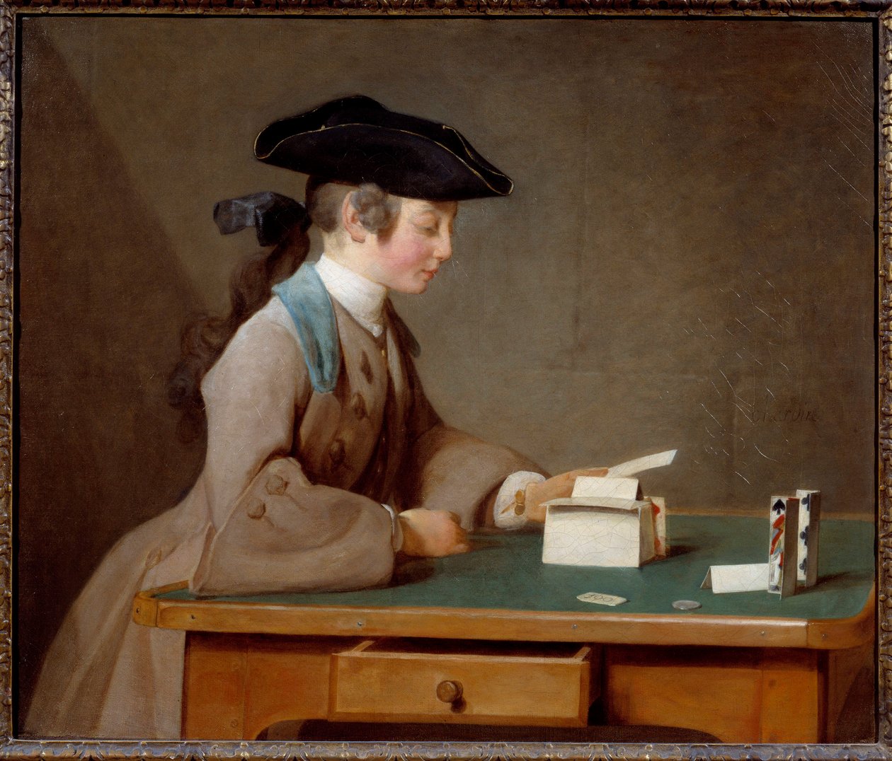 Le chateau de cartes ou le son de monsieur Le Noir Painting de Jean Baptiste Simeon Chardin (1699-1779) 1737 Sun. 0,6x0,71 m Londres, galeria nacional - The House of cards (ou o filho de Mister Noir) - Pintura de Jean Baptiste Simeon Chardin (1699-1779), ó de Jean Baptiste Simeon Chardin