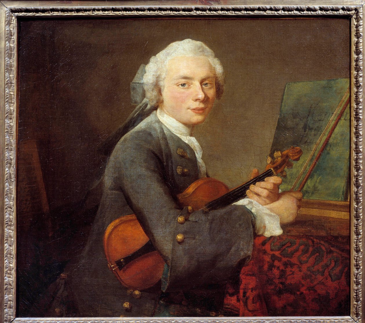 Le jeune homme au violin ou portrait de Charles Theodose Godefroy (1718-1796) Pintura de Jean Baptiste Simeon Chardin (1699-1779) Sol. 0,67x 0,74 m - Jovem com um violino ou retrato de Charles Theodose Godefroy (1718-1796). Pintura de Jean-Baptiste S de Jean Baptiste Simeon Chardin