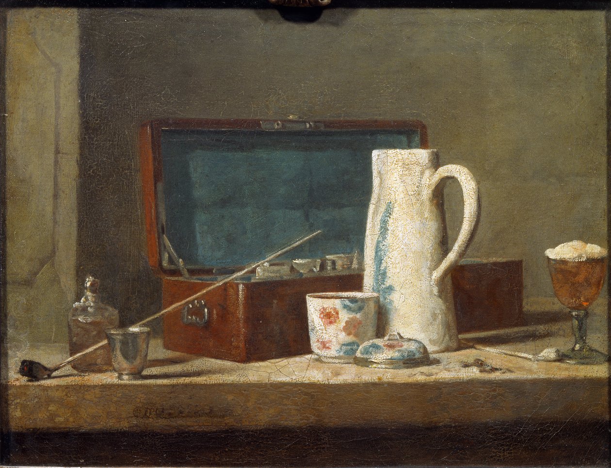 Tubos e recipientes para beber (também chamados La Tabagie) - óleo sobre tela de Jean Baptiste Simeon Chardin