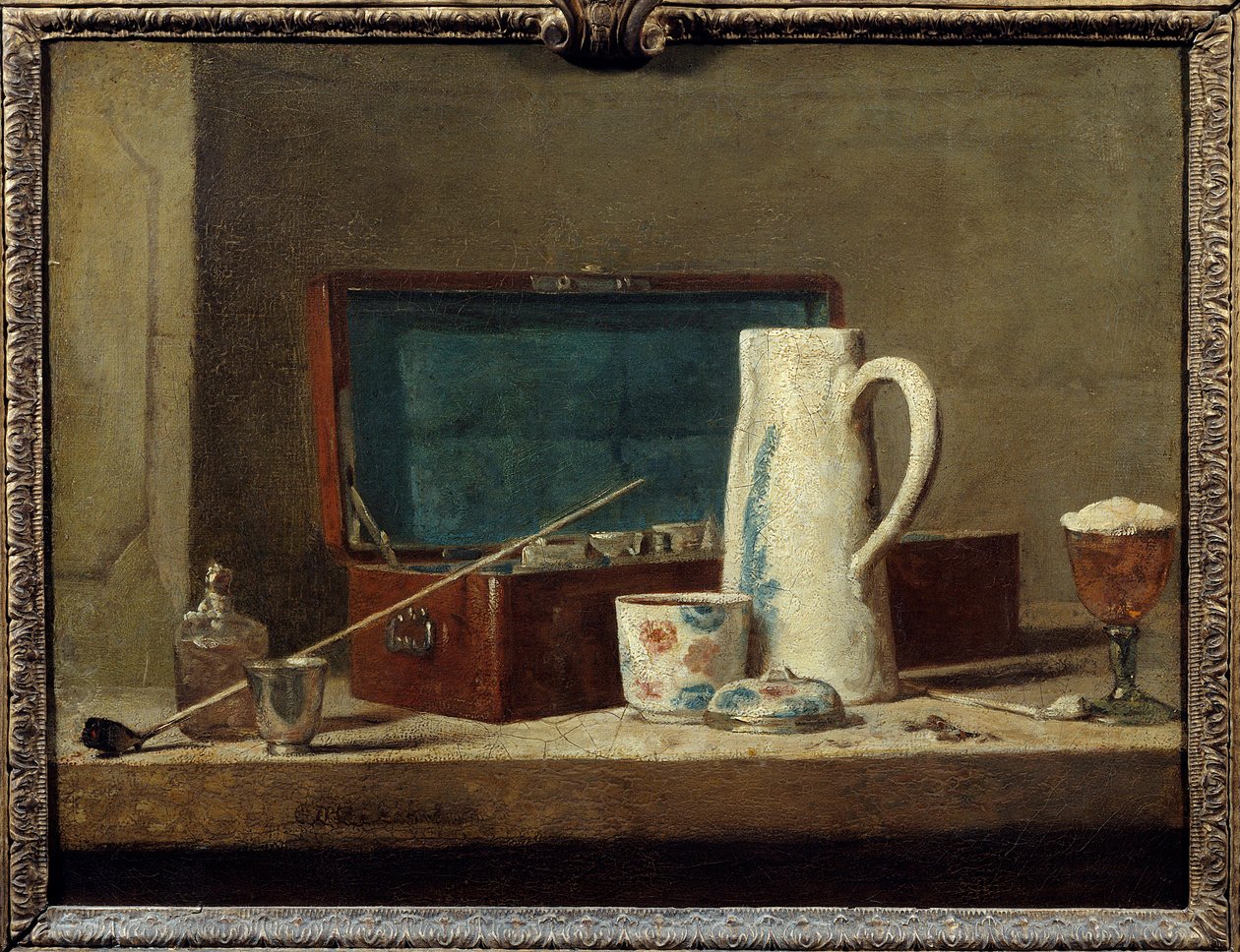 Cachimbos e vasos para beber ou fumar Pintura de Jean Baptiste Simeon Chardin (1699-1779) Sol do século XVIII. 0,32 x 0,42 m. Paris. Museu do Louvre de Jean Baptiste Simeon Chardin