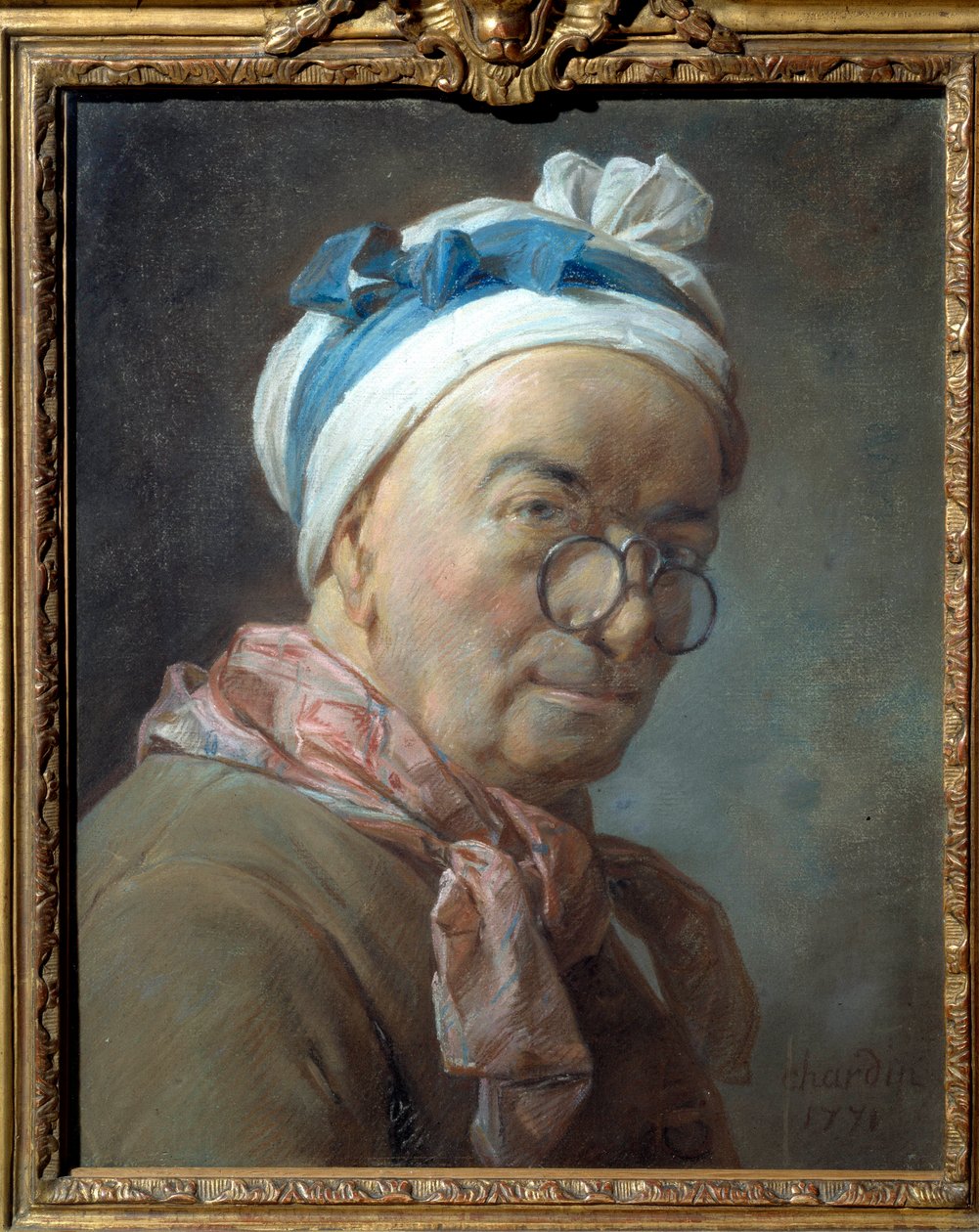 Auto-retrato dito aos besiculos Pintura de Jean Baptiste Simeon Chardin (1699-1779). 1771. Dim. 0,459 x 0,375 m. de Jean Baptiste Simeon Chardin
