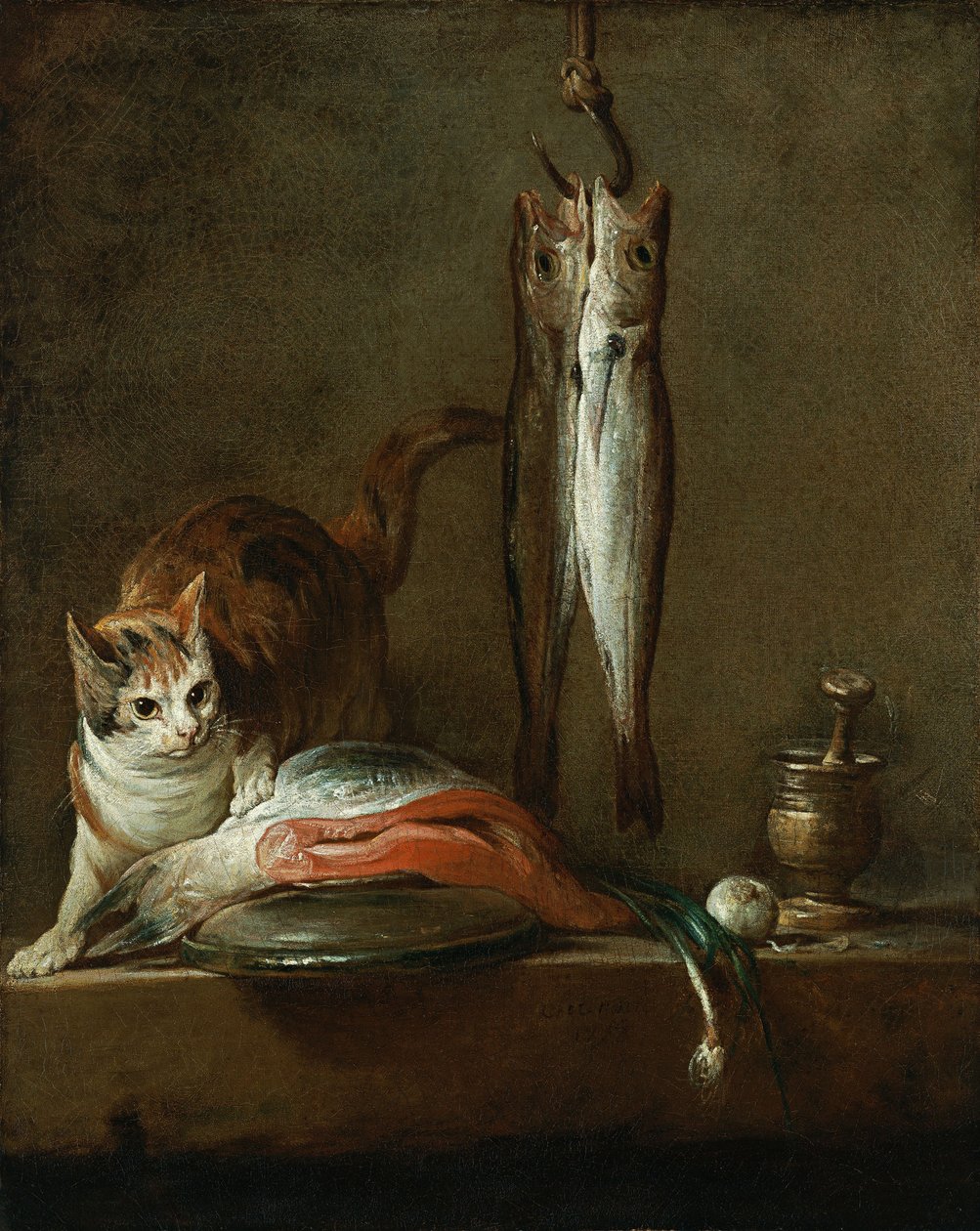 Ainda vida com gato e peixe de Jean Baptiste Simeon Chardin