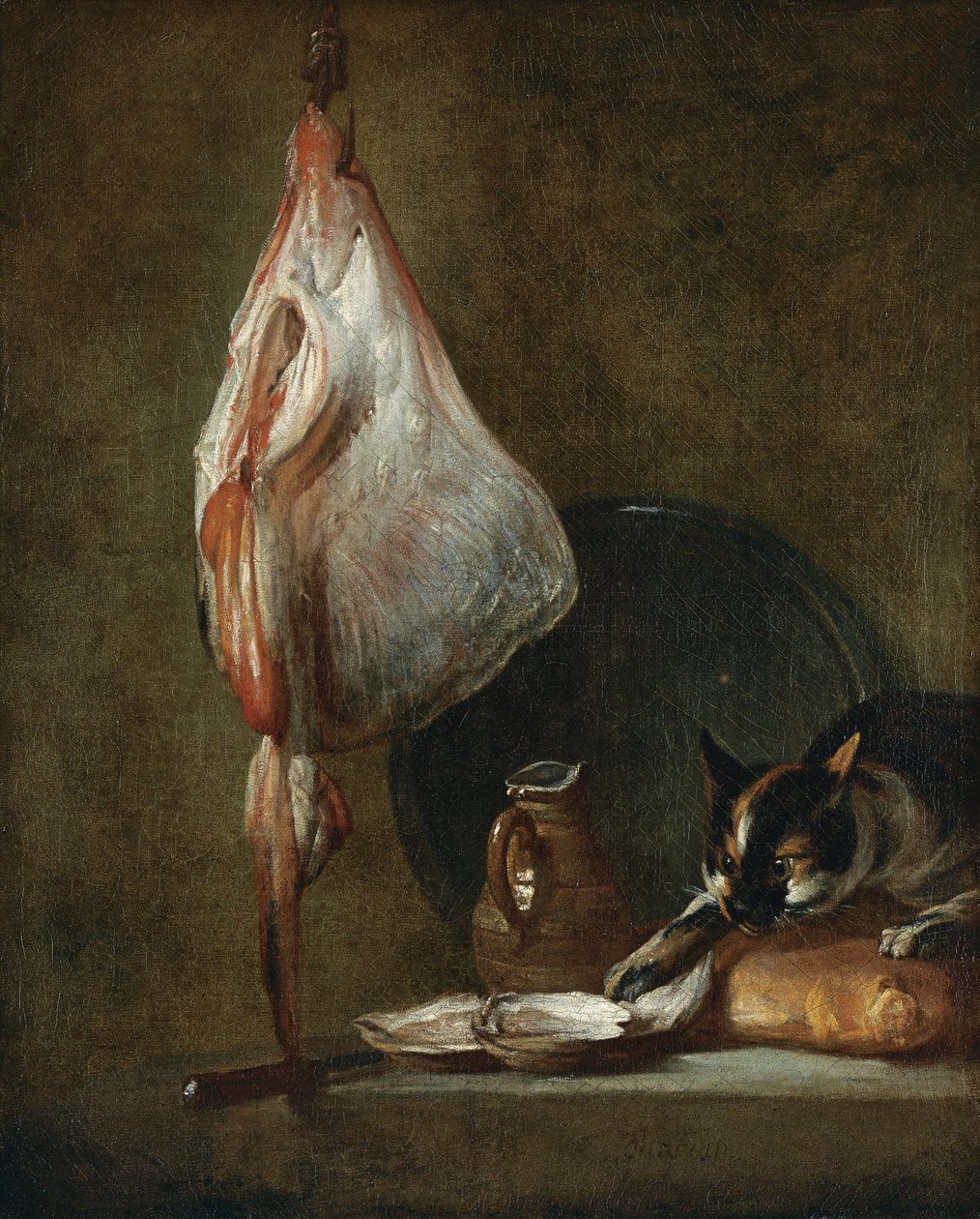 Ainda vida com gato e Rayfish de Jean Baptiste Simeon Chardin