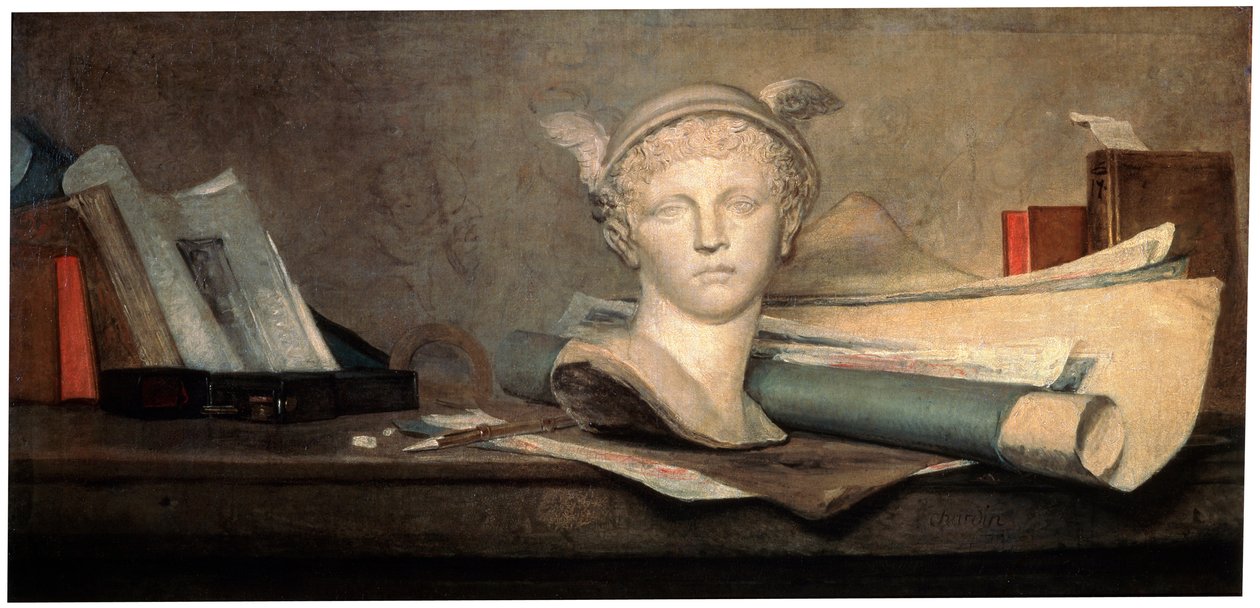 Ainda vida com atributos das artes, século XVIII. de Jean Baptiste Simeon Chardin