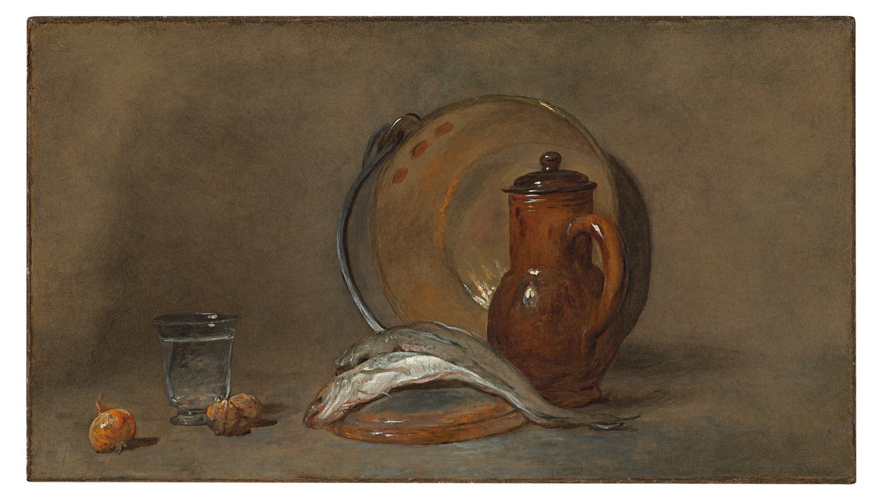 Natureza morta com peixe e uma panela de cobre de Jean Baptiste Simeon Chardin