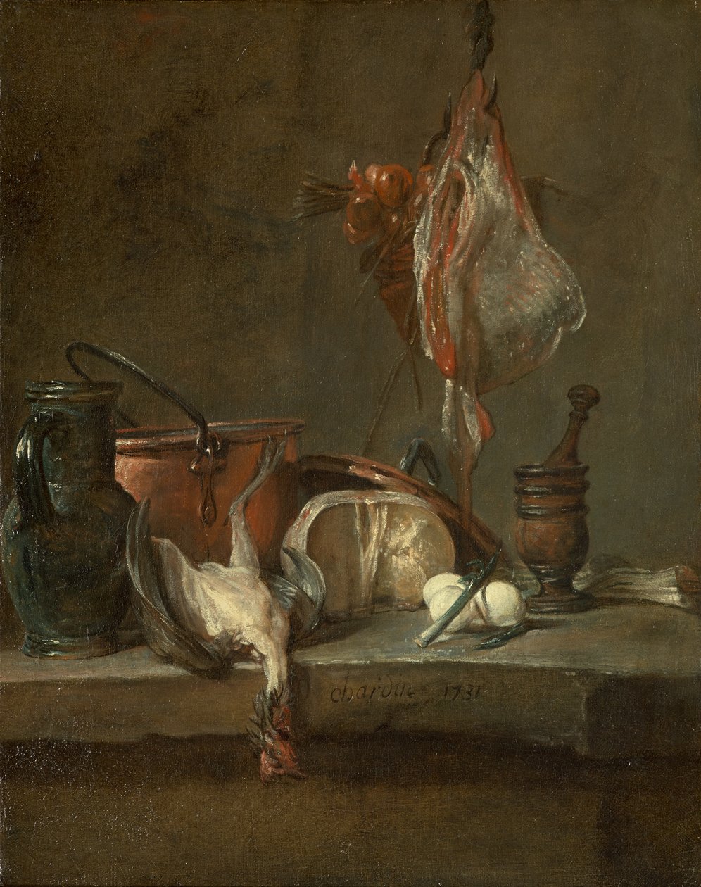 Ainda vida com Ray e cesta de cebolas, 1731 de Jean Baptiste Simeon Chardin