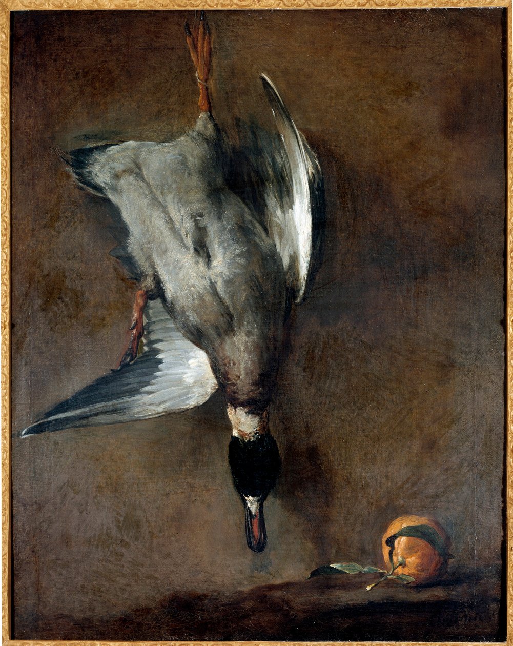 A Pintura do Pato Morto por Jean Baptiste Simeon Chardin (1699-1779) Gien do século XVIII, Musee de la Chasse de Jean Baptiste Simeon Chardin