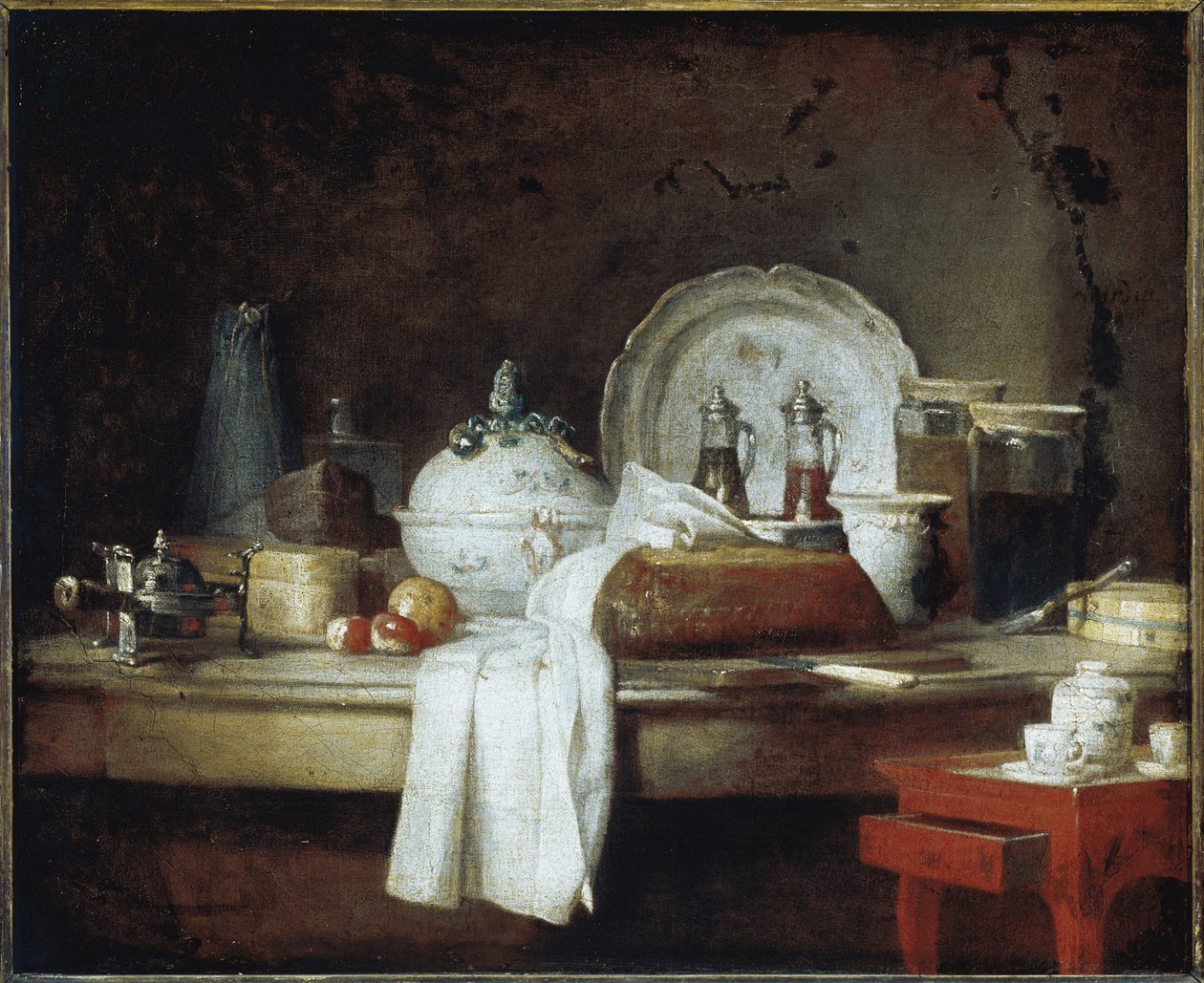 A Mensagem dos Oficiais ou Os Restos de uma Festa de Almoço (óleo sobre tela, c.1763) de Jean Baptiste Simeon Chardin