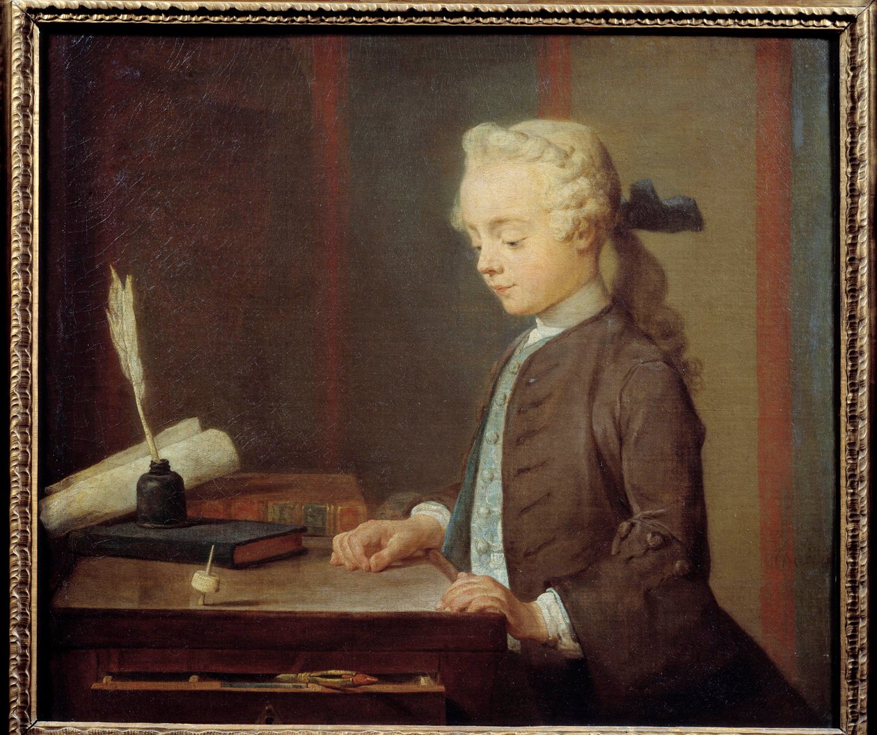 A Criança Toton. Auguste Gabriel Godefroy (1728-1813) Uma criança brincando toton, tem quatro faces que são giradas como um top. Pintura de Jean Baptiste Simeon Chardin (1699-1779) 1738. Dim. 0,67x0,76 m. de Jean Baptiste Simeon Chardin