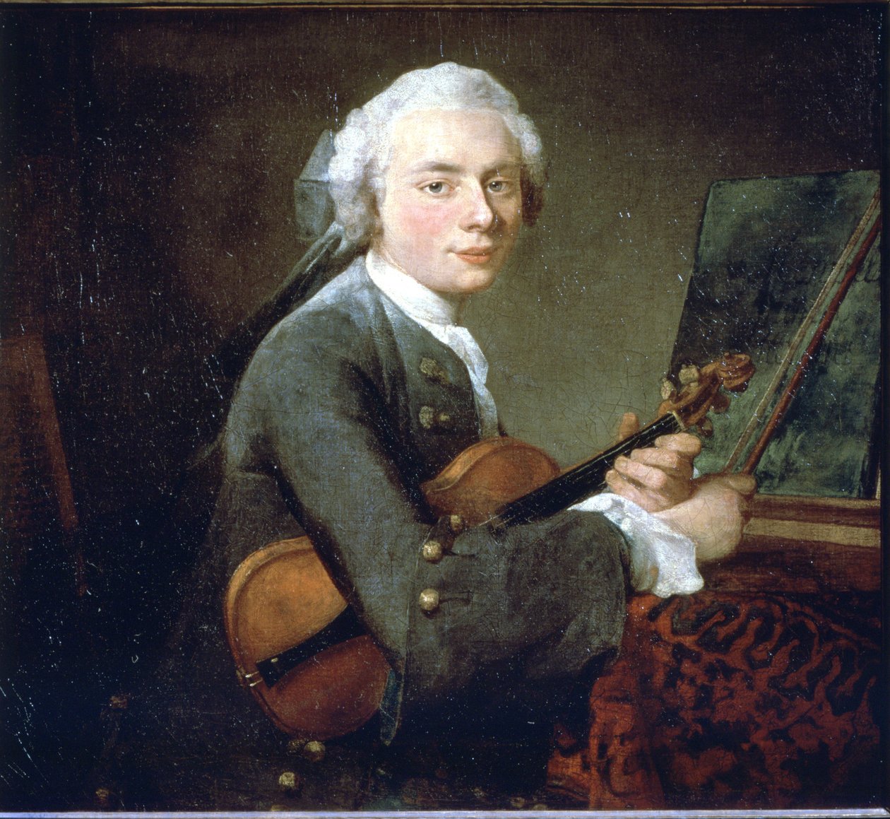 O Jovem no Violino, por volta de 1738. Retrato de Charles Theodose Godefroy. Óleo Sobre Tela de Jean Baptiste Simeon Chardin (1699 - 1789). Paris, Musee du Louvre. de Jean Baptiste Simeon Chardin