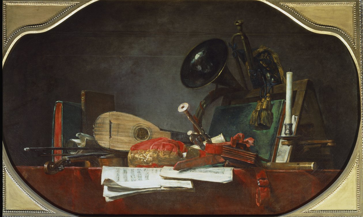 Os atributos da música Still Life. Óleo sobre tela de Jean Baptiste Simeon Chardin