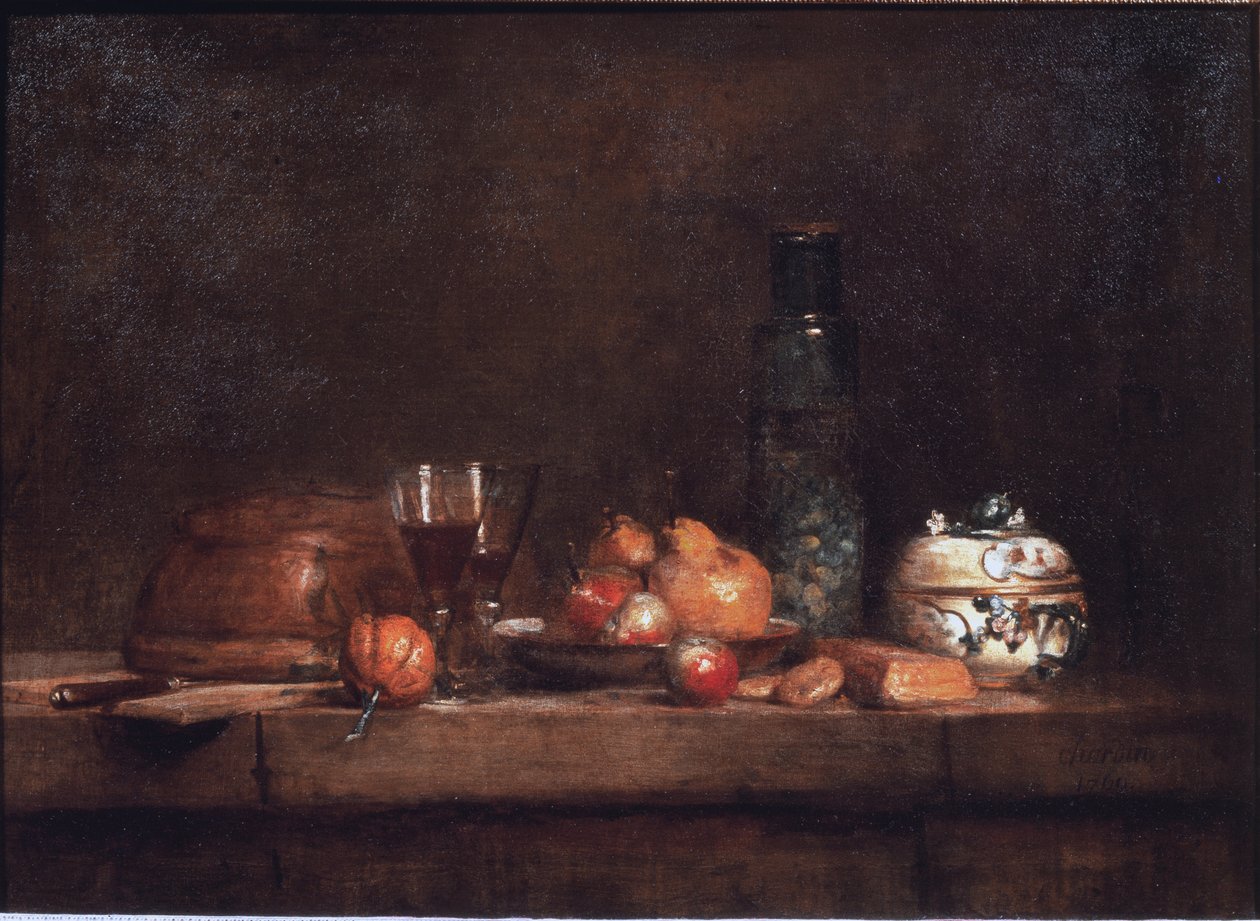 O frasco das azeitonas - Óleo sobre tela de Jean Baptiste Simeon Chardin