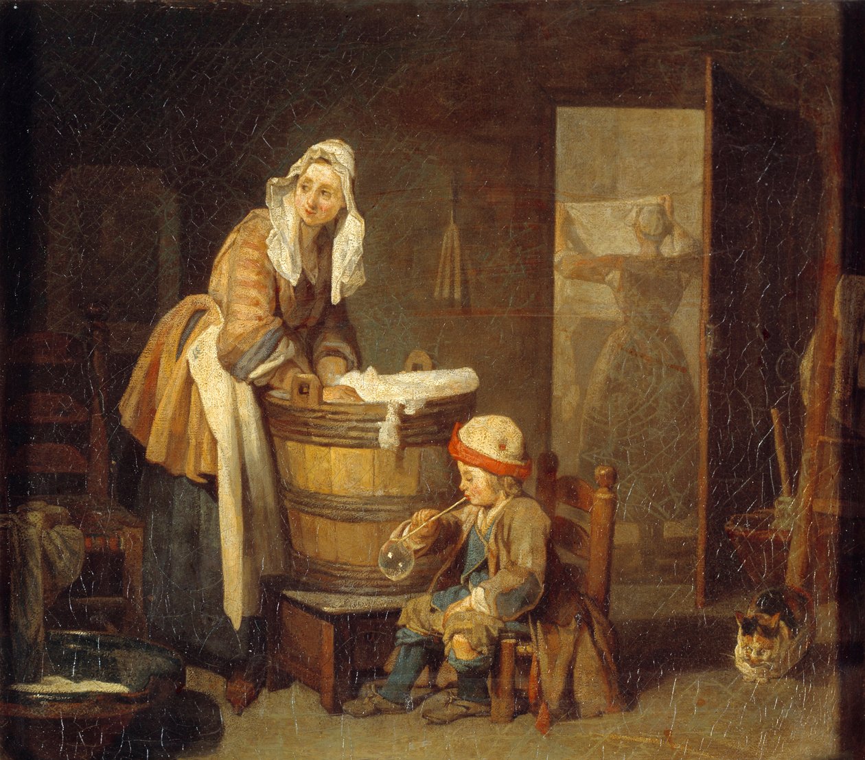 A máquina de lavar roupa. Pintura de Jean Baptiste Simeon Chardin (1699-1779) de Jean Baptiste Simeon Chardin