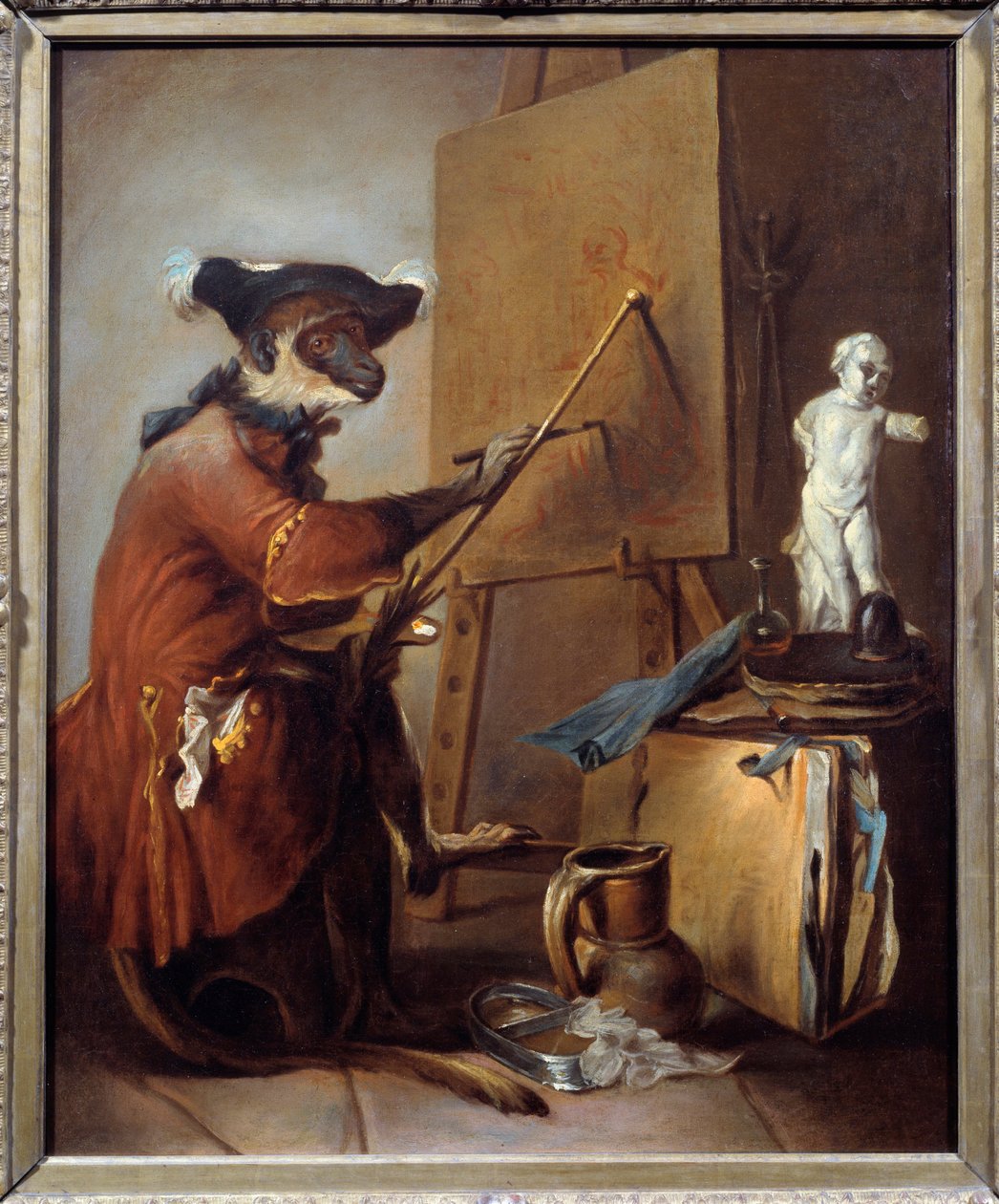 O macaco pintor. Representação de um macaco na postura do homem. Pintura de Jean Baptiste Simeon Chardin (1699-1779) de Jean Baptiste Simeon Chardin