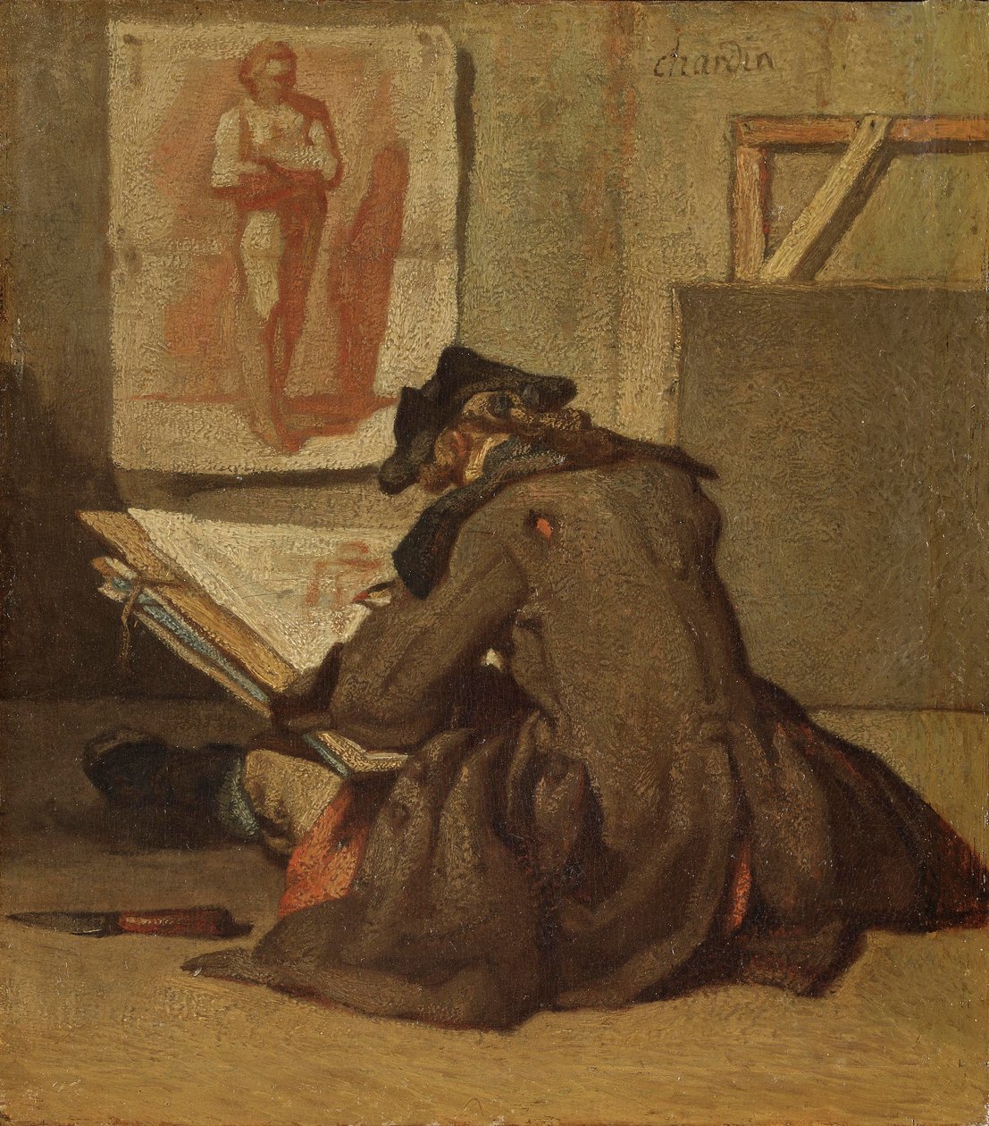 Jovem estudante de desenho (óleo em carvalho) de Jean Baptiste Simeon Chardin