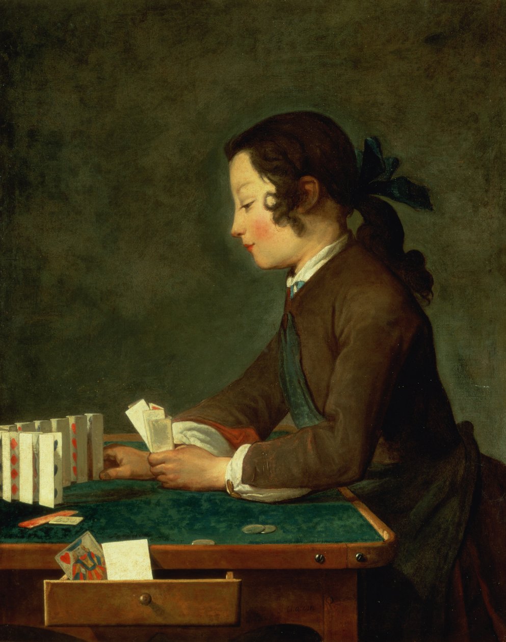 Menino jovem, cartas de jogar de Jean Baptiste Simeon Chardin