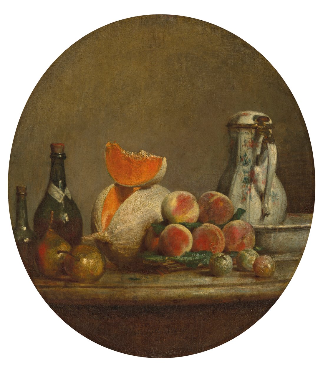 Francês:  Le Melon entamé O melão cortado em fatias de Jean Baptiste Simeon Chardin