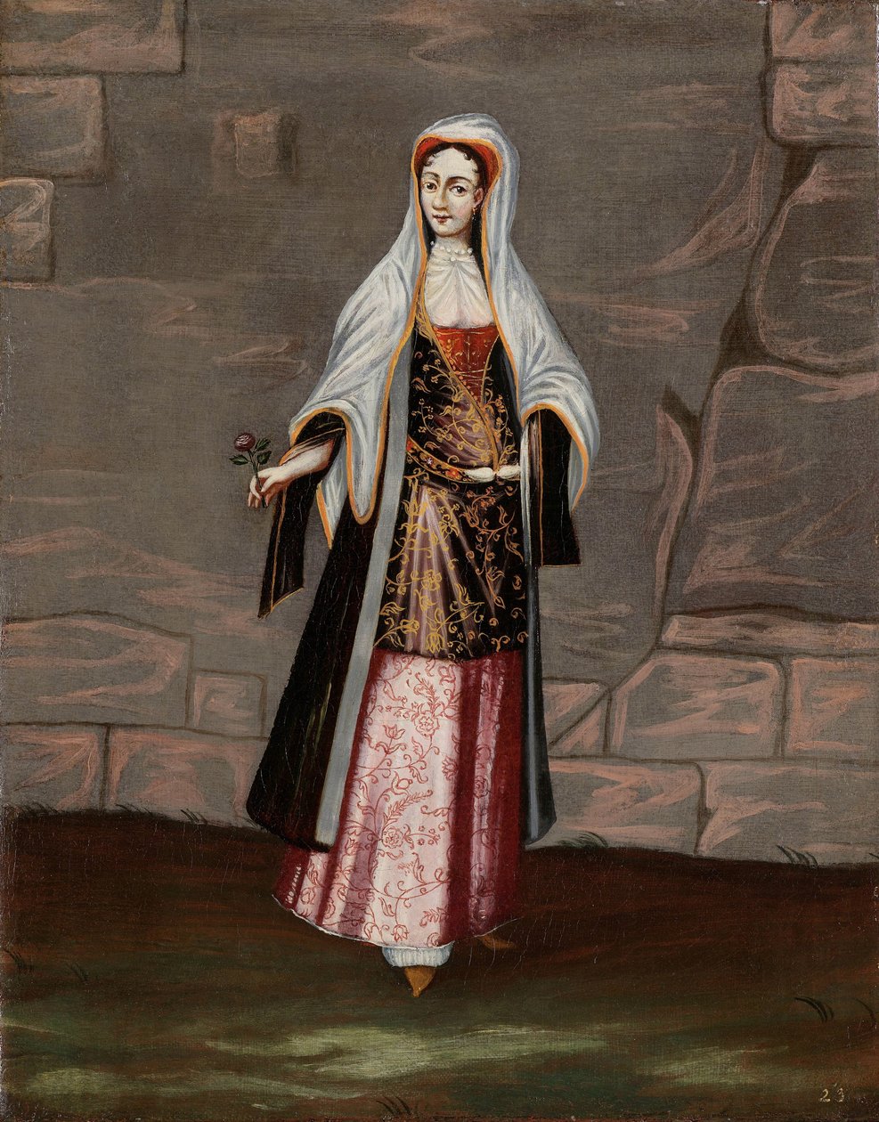 Mulher da Ilha de Mykonos de Jean Baptiste Vanmour (workshop of)