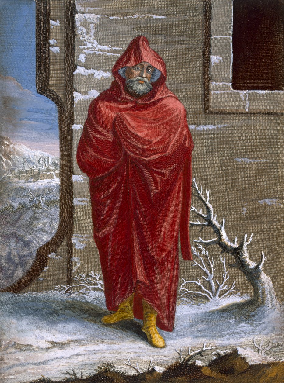 Um turco em roupas de inverno, placa 41 de &39;Coleção de cem impressões representando as diferentes nações do Levante&39; por Charles de Ferriol, gravado por Jean-Baptiste Haussard (fl.1679-1749), 1 de Jean Baptiste Vanmour