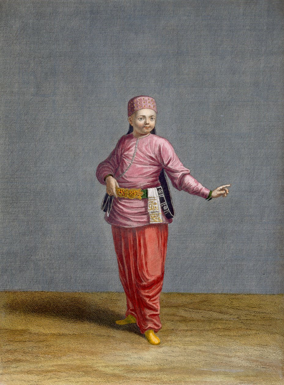 Um menino turco, placa 44 de "Coleção de cem impressões representando as diferentes nações do Levante" por Charles de Ferriol, gravada por Jean-Baptiste Haussard (fl.1679-1749), 1707-08 (colo de Jean Baptiste Vanmour