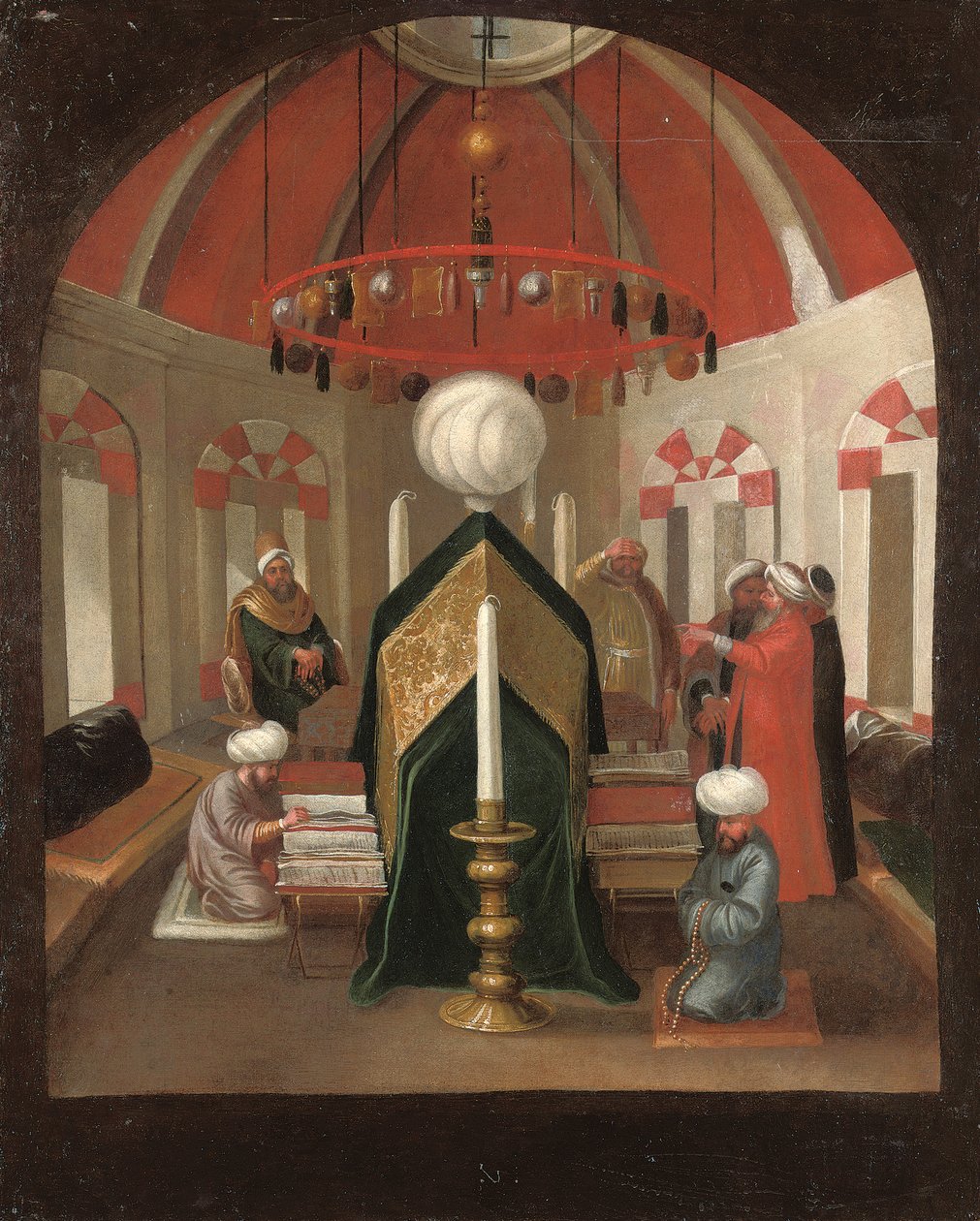 Um mausoléu turco com figuras no túmulo de um sultão de Jean Baptiste Vanmour