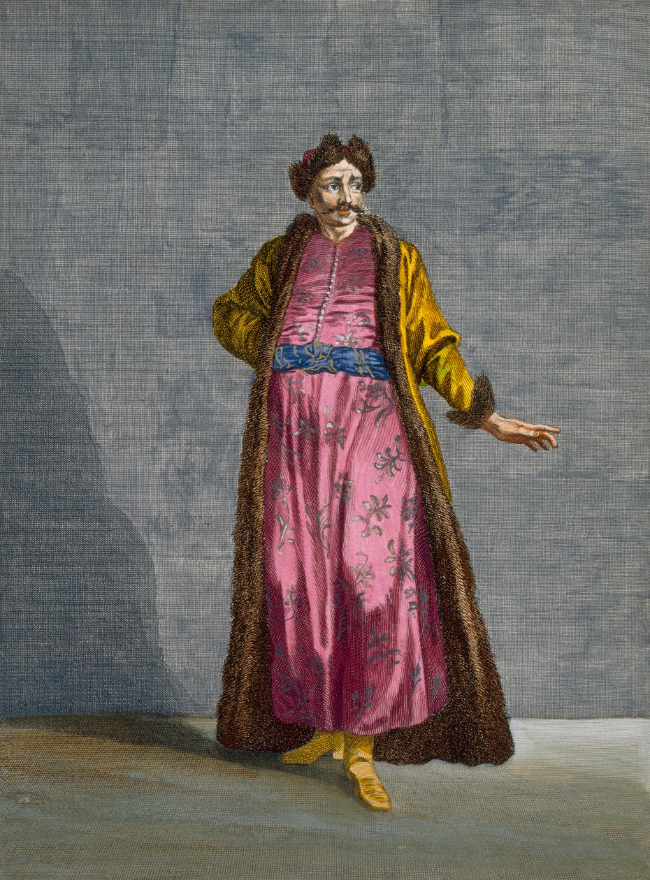 Um cavalheiro wallachiano, placa 80 de "Coleção de cem cópias representando as diferentes nações do Levante", de Charles de Ferriol, gravada por B. Baron, 1707-08 de Jean Baptiste Vanmour