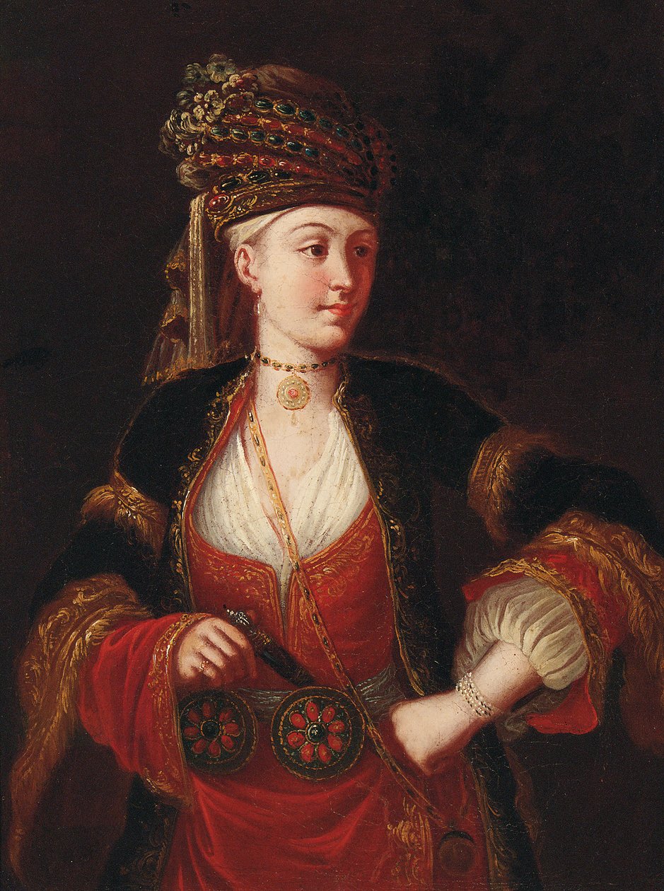 Uma dama, de três quartos, em traje oriental de Jean Baptiste Vanmour