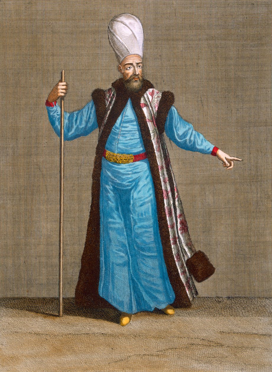 Capidgi-Bachi, placa 15 de "Coleção de cem impressões representando as diferentes nações do Levante" por Charles de Ferriol, gravada por Gerard Scotin (1671-1716), 1707-08 (gravura colorida de Jean Baptiste Vanmour